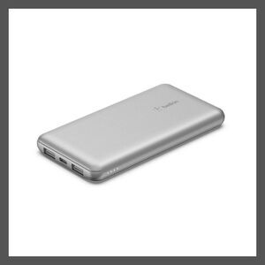 Open Box - Belkin -  10000mAh Power Bank 15W USB-A + USB-C - Sil Silver